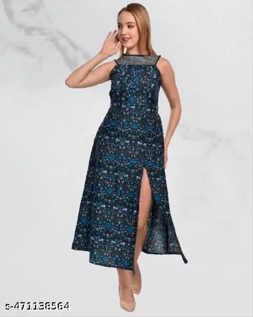 A-line Dress for Women (Blue, S)