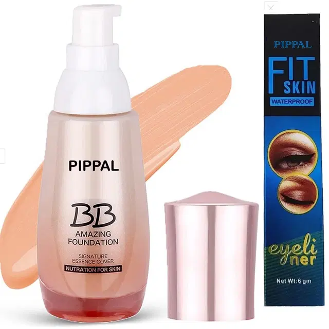 Pippal B.B. Amazing Foundation, 60 ml with Fit Skin Waterproof Eyeliner, 6 ml, Set of 2