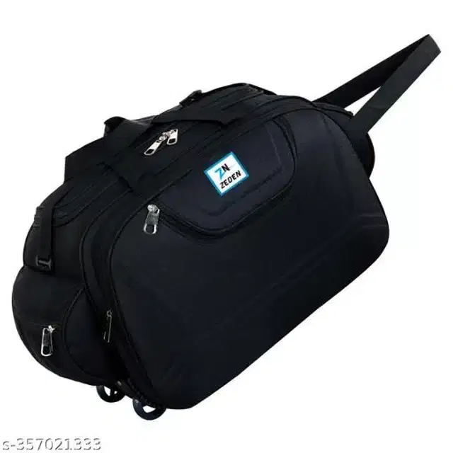 Polyester Strolley Duffel Bag, Black, 40 L