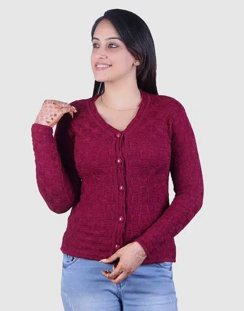 Women's Full Sleeves Cardigan (Purple, M) (M137)