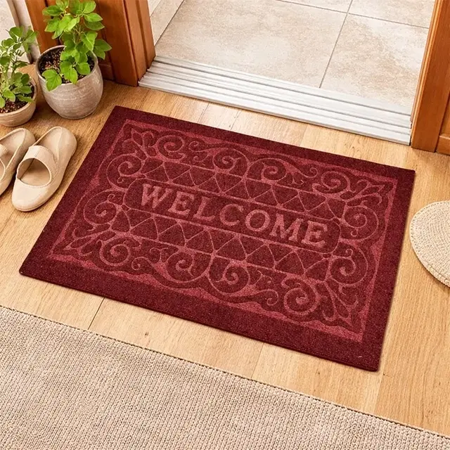 Felt Welcome anti-slip Door Mat (37*57 cm), Maroon