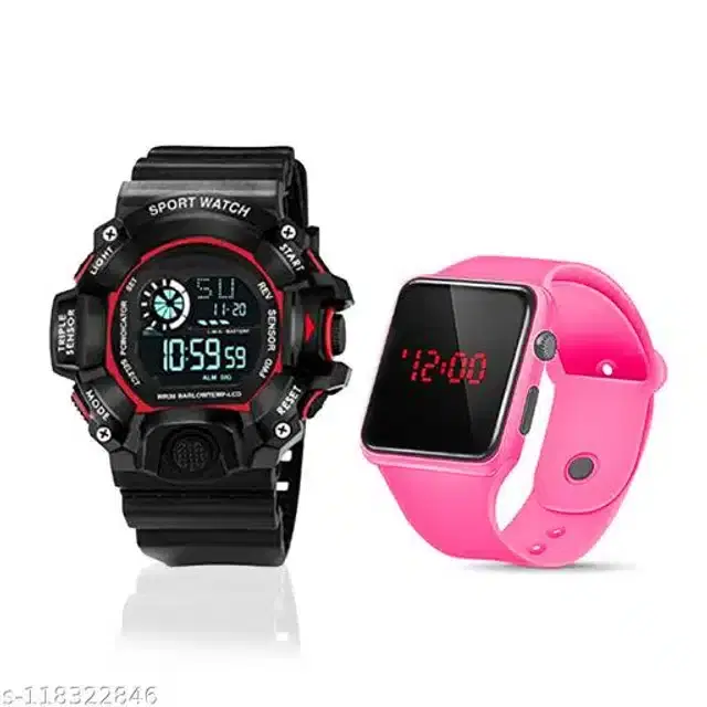 Sports with Digital Watch for Mens & Boys, Set of 2 (Multicolor)