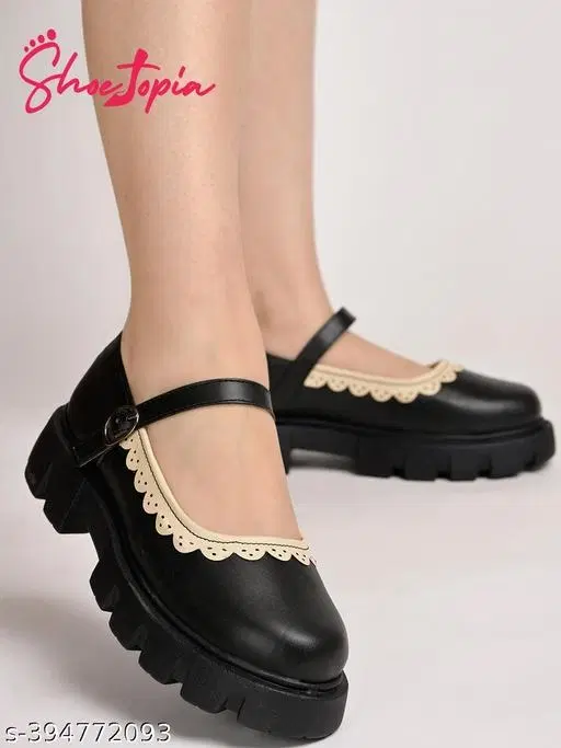 Solid Flatform Ballerinas for Women (Black, IND-3)