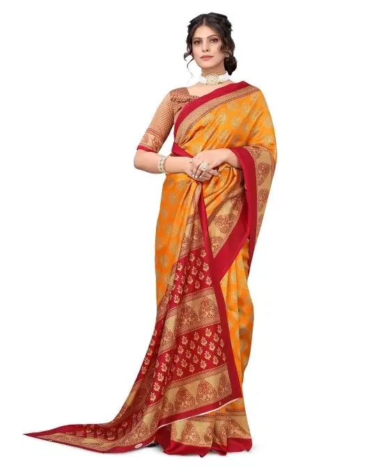 Art Silk Printed Saree for Women, Mustard (6.3 m)