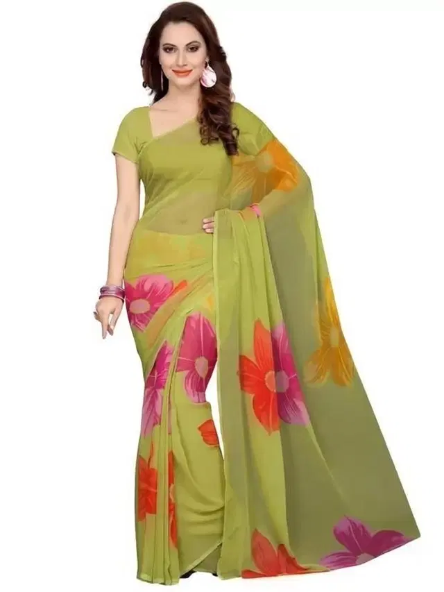 Georgette Saree for Women (Green, Free Size)