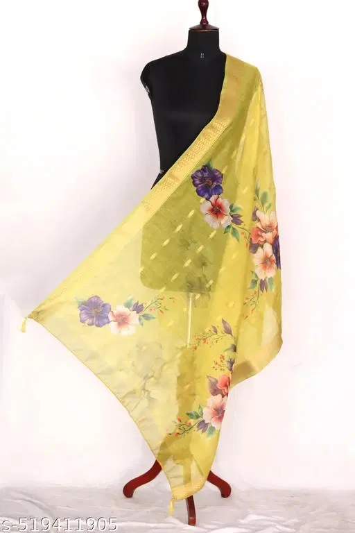 Cotton Printed Dupatta for Women & Girls, Yellow (Free Size)