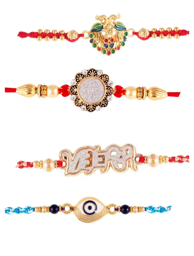 Designer Rakhi for Rakshabandhan, Multicolor, Pack of 4