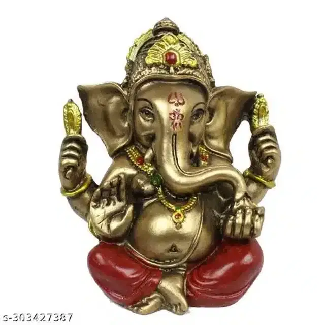 Ganpati Bappa Idol in Red Dhoti, Gold