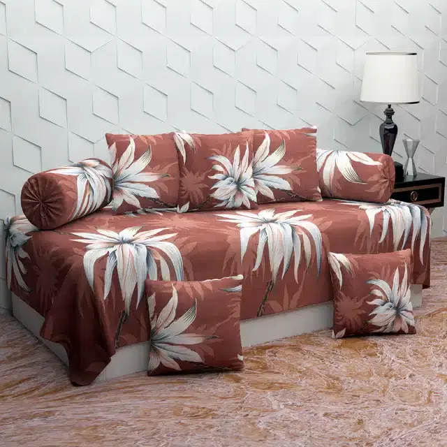 Microfiber Diwan Cover Set, Brown, Pack of 8