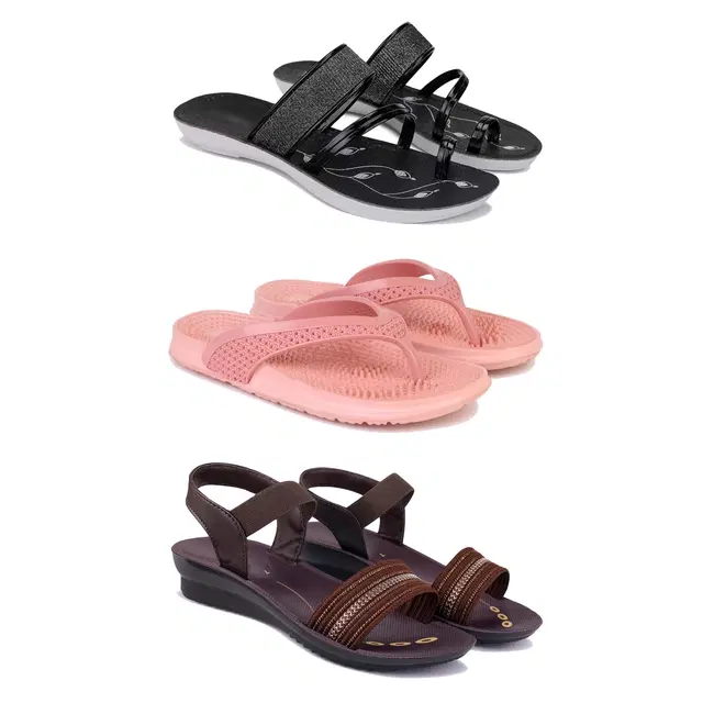 Combo of Flats with Slippers & Sandals for Women (Multicolor, 5) (Pack of 3)