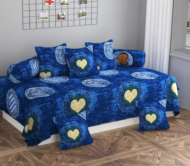 Microfiber Diwan Cover Set, Blue, Pack of 8