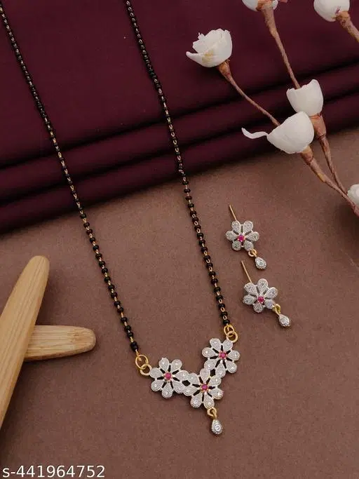 Traditional American Diamond Mangalsutra Set For Women