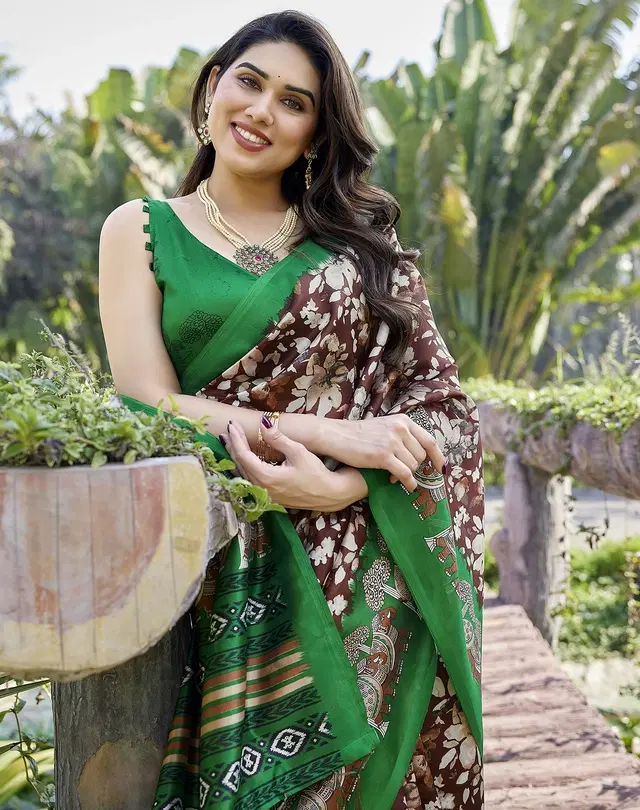 Assam Art Silk Saree for Women (Brown, Free Size)