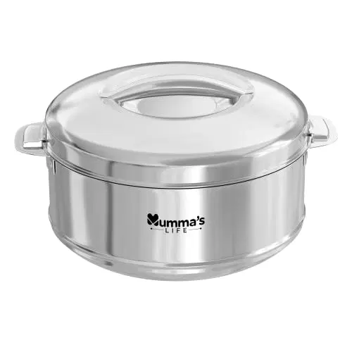 Mumma's LIFE Racer Double Walled Stainless Steel Casserole | Stainless Steel Hot Box for Kitchen | Hot & Cold | Hygiene | Odourless (Silver) (1200ML)