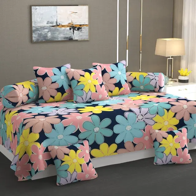 Cotton Printed Diwan Covers Set, 60x90 Inches, Multicolor, Set of 8