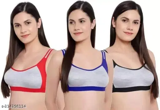 Solid Cotton Blend Everyday Bra for Women, Pack of 3 (Grey, 32B)