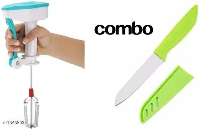 Plastic Manual Blender with Kitchen Knife, Multicolor, Set of 2
