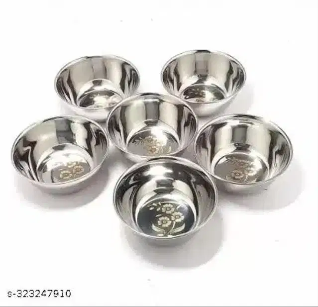 Stainless Steel Bowls, Silver, 200 ml, Pack of 6