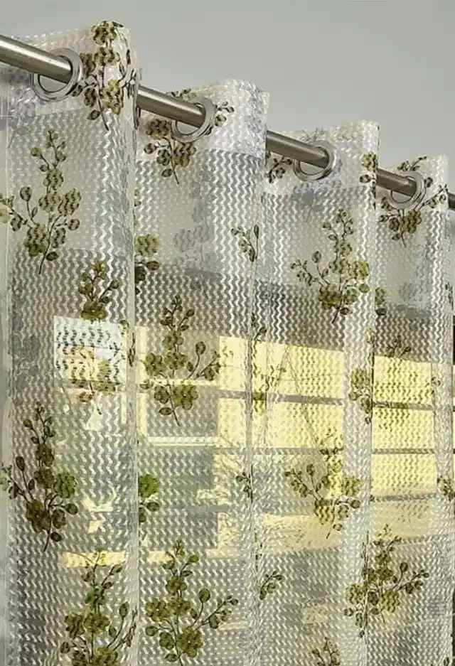 Netted Printed Window & Door Curtains, Pack of 2, Green, 5 feet