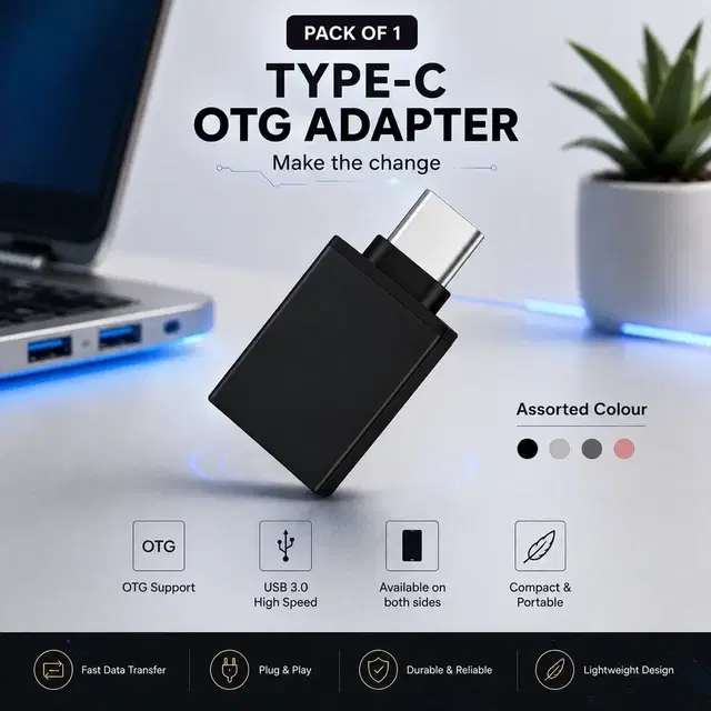 TecSox Aluminium Type-C OTG Adapter – Usb 2.0 High-Speed Data Transfer Converter [Assorted Colors]