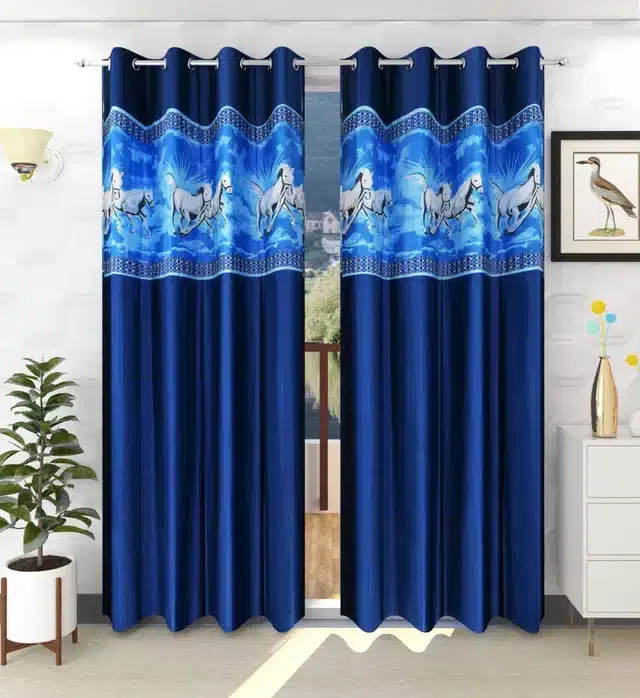 Window Curtains, Pack of 2, Blue, 5 feet