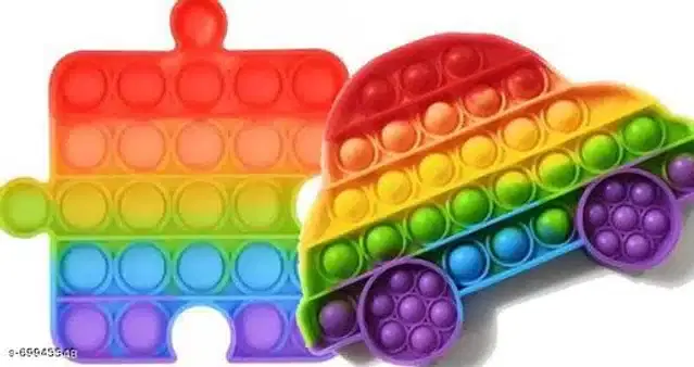 Silicone Pop It Fidget Stress Relief Toy, Multicolor, Pack of 2