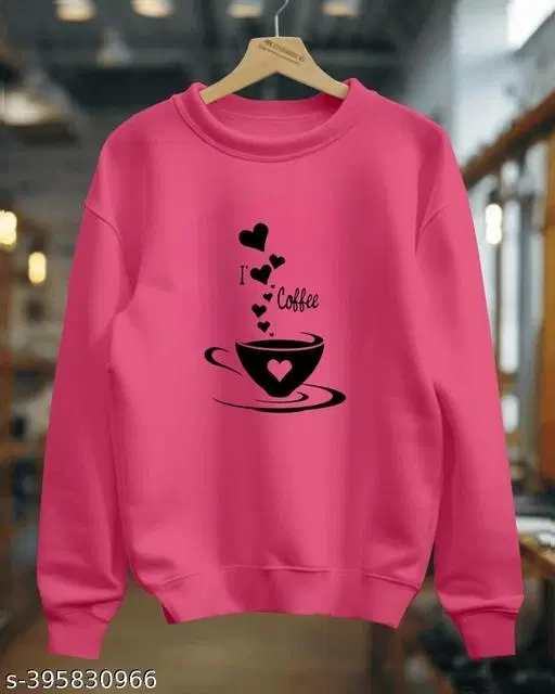 Cotton Printed Sweatshirt for Women (Dark Pink, S)