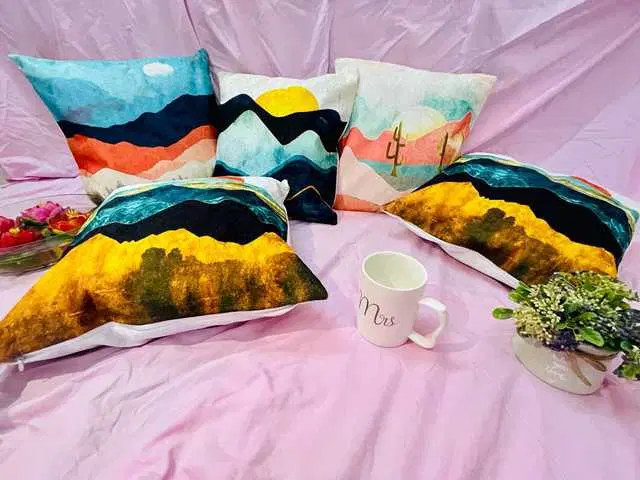 Cushion cover with zip Closure, Set of 5, 16 X 16 Inches, Multicolor, A-318