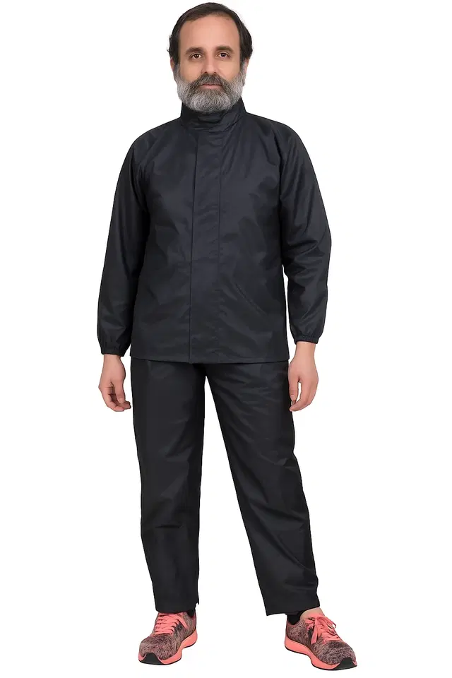Polyester Rain Suit for Men & Women (Black, XXL) (Set of 1)