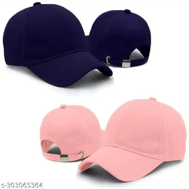 Cotton Cap for Men & Women, Pack of 2 (Navy Blue & Pink)