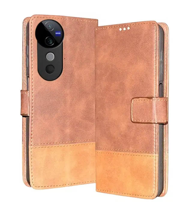 Artificial Leather Mobile Flip Cover for Vivo V2347 / V40Pro / V40 5G, Brown