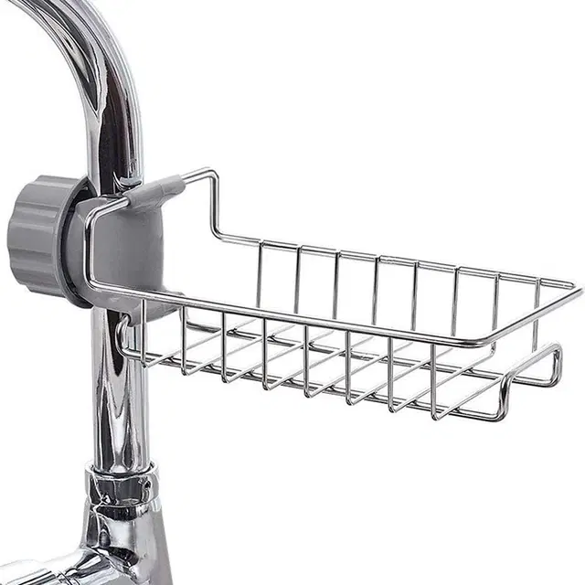 Stainless Steel Sink Sponge Caddy Organizer,Tap Organiser Clip Storage Rack Practical Home Kitchen Faucet