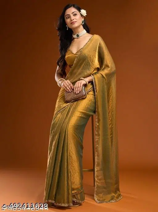 Jimmy Choo Solid Saree For Women, Yellow
