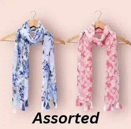 Cotton Blend Printed Scarves for Women (White & Pink, Pack of 2)
