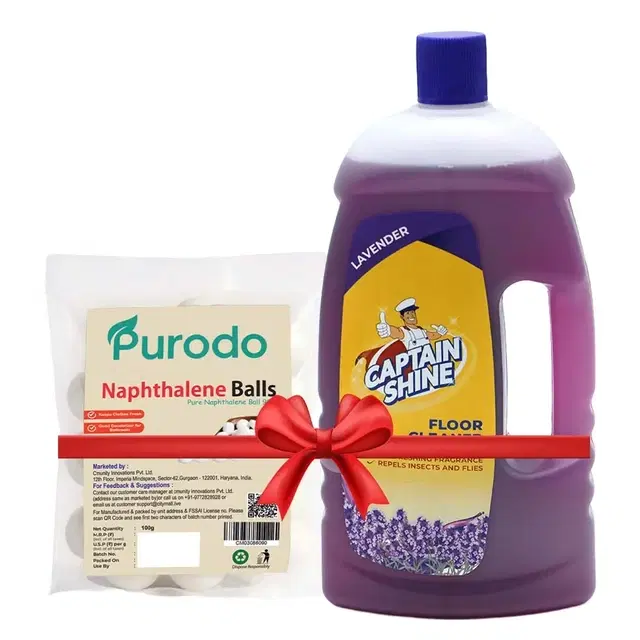 Captain Shine Disinfectant Floor Cleaner 1 L (Lavender) + Purodo Napthalene Balls 100 g