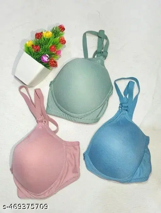 Cotton Solid Bra for Women & Girls, Multicolour, Pack of 3 (28A)