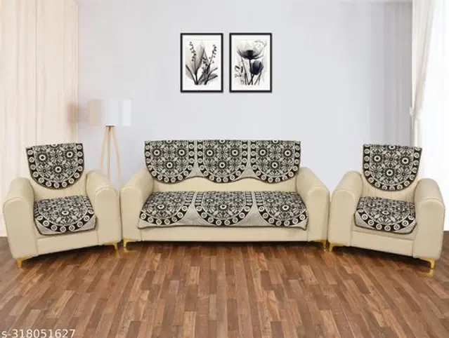 Jute 5 Seater Sofa Covers, Brown, Set of 1