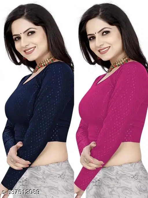 Lycra Ready Made Blouse for Women, Pink & Blue, Pack of 2 (36)