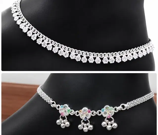 Silver Anklets for Women (Free Size)