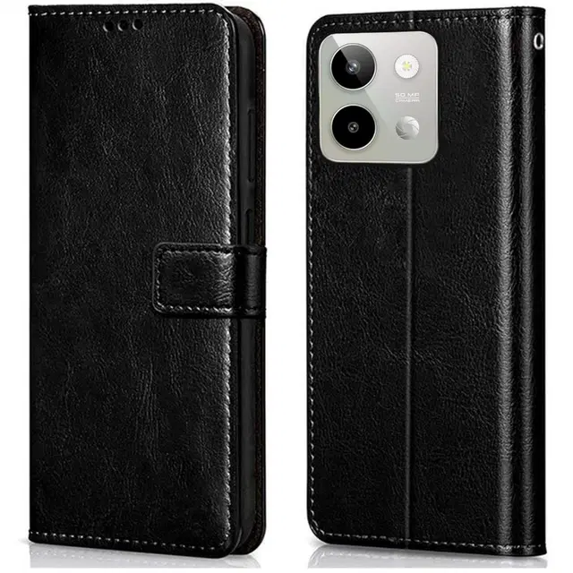 Artificial Leather Mobile Flip Cover for LAVA Storm Lite 5G (Black)