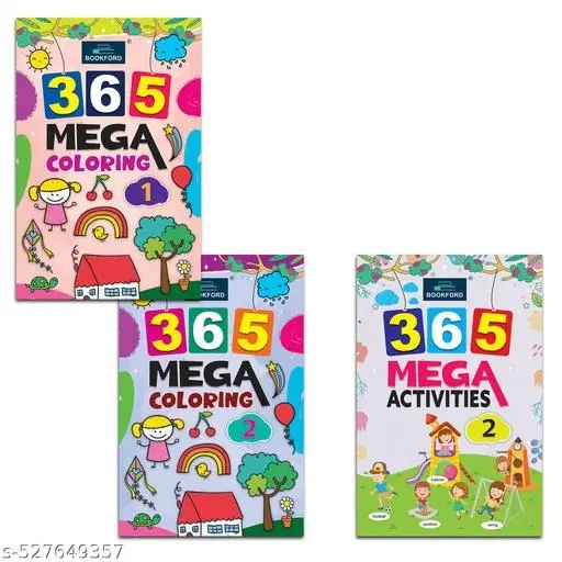365 Mega Coloring 1, 365 Mega Coloring 2 & 365 Mega Activity 2 Books For Kids Set Of 3 for kids