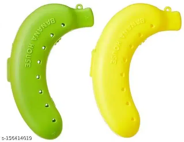 Plastic Banana Case Lunchbox for Kids, Green & Yellow, Pack of 2