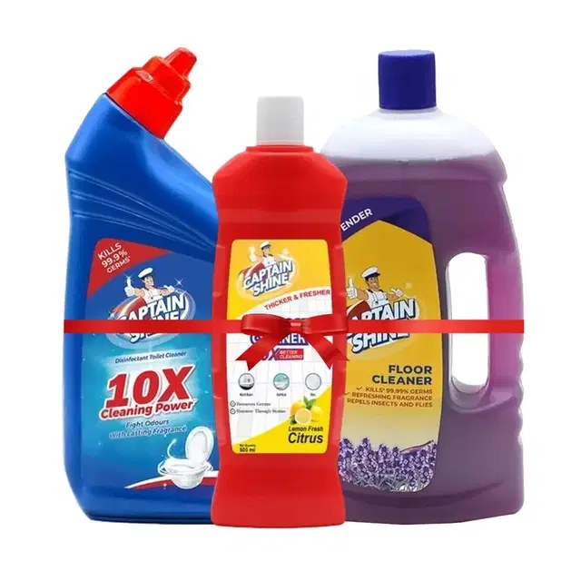 Captain Shine Disinfectant Floor Cleaner 1 L (Lavender) + Captain Shine Disinfectant Toilet Cleaner 1 L + Captain Shine Disinfectant Bathroom Cleaner 500 ml