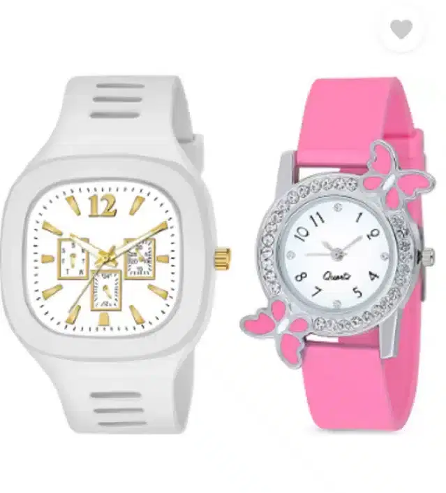 Couple Analog Watches, Pack of 2 (White & Pink)