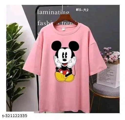 Polycotton Printed T-Shirt for Women, Pink (S)