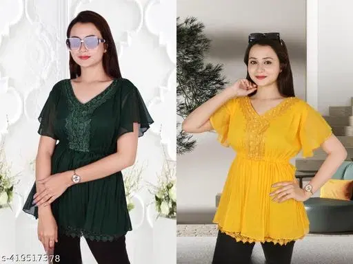 Casual Tops for Women, Pack of 2 (Yellow, L)