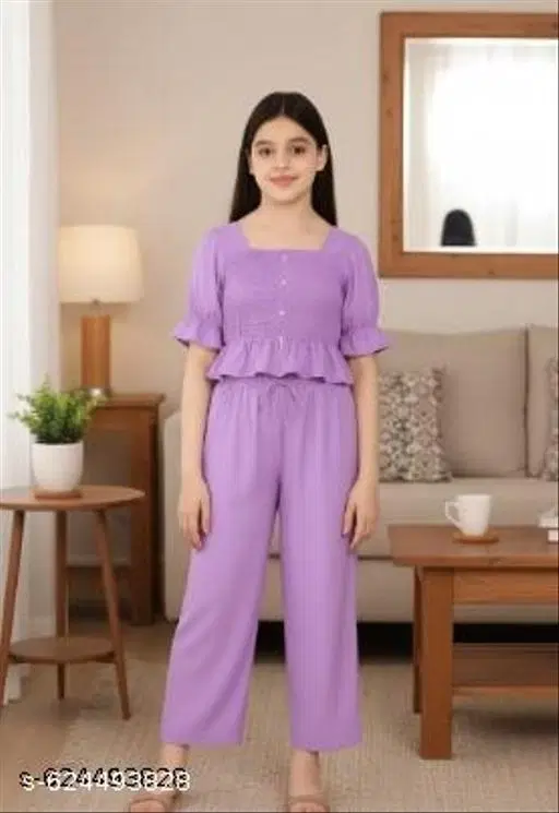 Palazzo Set for Kids (Purple, 9-10 Years)