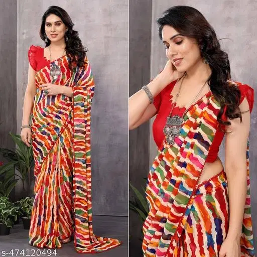 Georgette Printed Saree for Women, Multicolor (6.3 m)