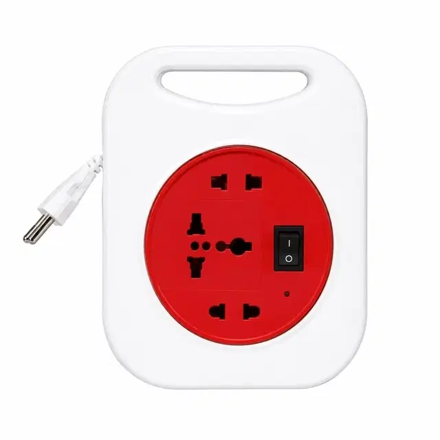 SimpleHome 3+1 Socket Extension Board With 3 Meter Cable, White & Red