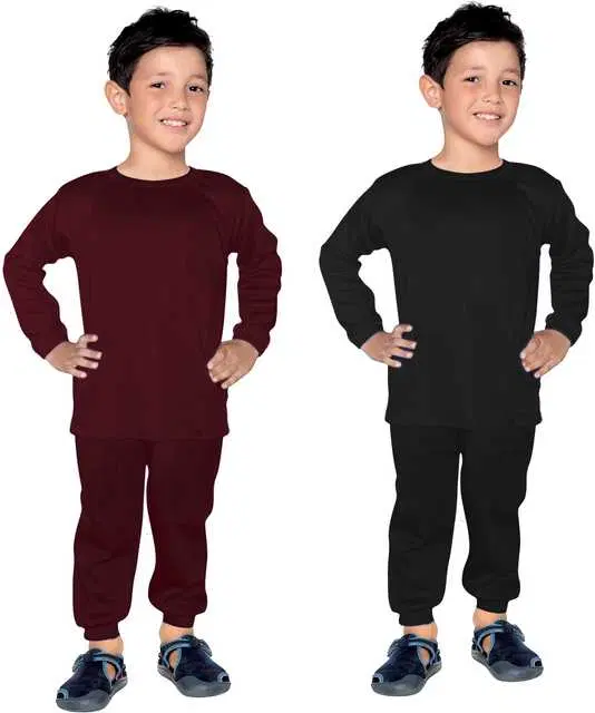 Solid Kids Boy's Thermal Top & Bottom Set, Set of 2 (Brown & Black, 0-3 Months) (FE-20)